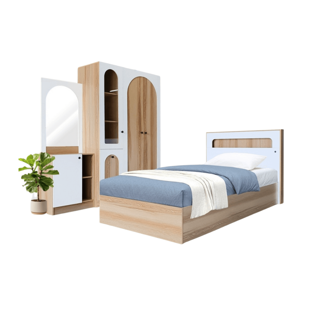 ชุดห้องนอน + ที่นอนสปริง 3.5 ฟุต WISDOM DESIGN FURNITURE รุ่น ARISTA 3 สี แอช/ขาว_0